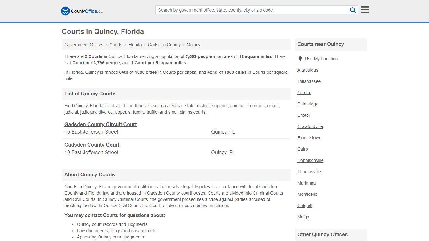Courts - Quincy, FL (Court Records & Calendars) - County Office
